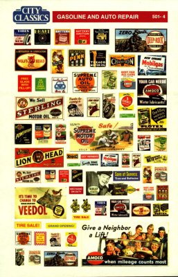 City Classics 501-4 - HO Scale Gasoline and Auto Repair Signs