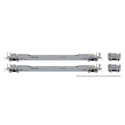 Rapido 401056A - HO 53' Husky-Stack well car 2-Pack: Arkansas-Oklahoma AOK (gray) - As Delivered:...