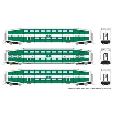 Rapido 546015 - N SCALE Bilevel Commuter Car: GO Transit: Set #3 (Coaches: 2310 2325 2341)