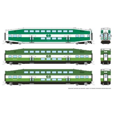 Rapido 546016 - N Bilevel Commuter Car - Go/Metrolinx (Toronto) - (Set #1)  - (Cab: 255 Coaches: 2808 2844)