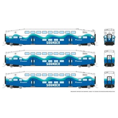 Rapido 546023 - N Bilevel Commuter Car -  Sounder (Seattle) - (Set #2) - (Cab: 305 Coaches: 402 4...