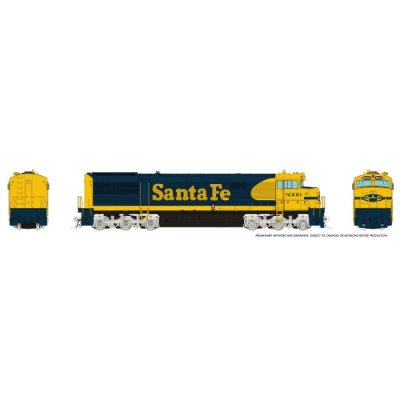 Rapido 55014 - HO GE U30CG w/o SG (DC/Silent): Santa Fe -Yellow Warbonnet w/ Small Logo: #8004