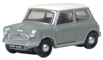 Oxford Diecast NMN009 - N Scale Austin Mini - Tweed Gray, Old English White