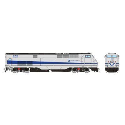 Rapido 85509 - HO GE P32AC-DM (DC/DCC/Sound): Metro North - Silver/Blue Stripe: #202
