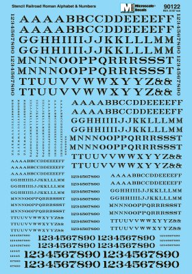 Microscale 90122 - HO Stencil Railroad Roman - Alphabet & Numbers - Black - Waterslide Decals