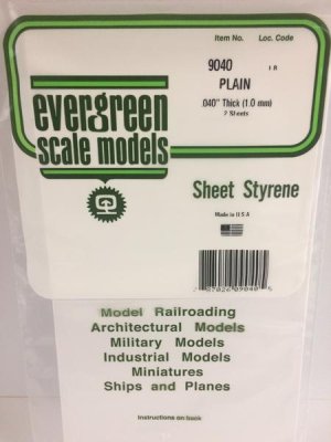 Evergreen Scale Models 9040 - .040in Plain Opaque White Polystyrene Sheet (2 Sheets)