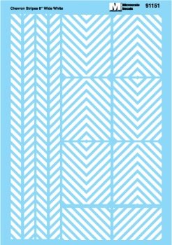 Microscale 91151 - HO White Barricade Striping - 45degrees Barricade - 8 Inch Wide - Waterslide D...