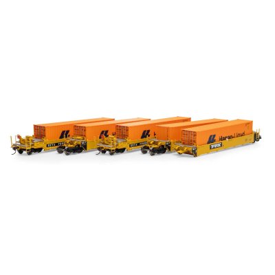 Athearn RTR 98929 - HO Maxi I Well Cars w/40ft Containers - DTTX #73006 (5pk)