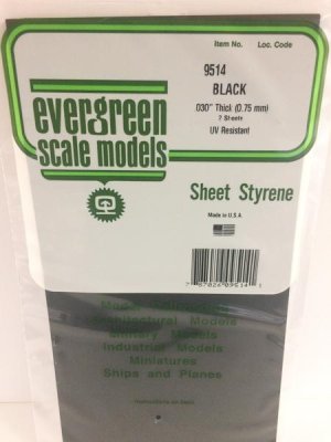Evergreen Scale Models 9514 - Plain Opaque Black Polystyrene Sheet .030In x 6In x 12In (2 pcs pkg...