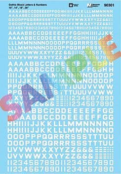 Microscale Decals 90301 - HO Alphabet & Number Decal Set -- Gothic Block (white) 10", 14", 18", 2...