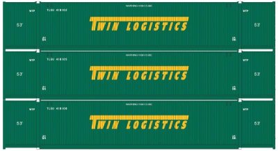 Athearn 26638 - HO Scale 53' CIMC Intermodal Container Twin Logistics 3-Pack