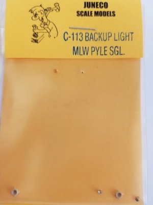 Juneco Scale Models C-113 Back Up Light - MLW Pyle Single w/jewels, plastic (2/pkg)