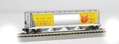 Bachmann 19184 - N Scale Canadian Cylindrical 4-Bay Grain Hopper - Ready to Run - Silver Series(R...