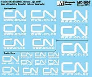 Microscale Decal 5007 - HO Canadian National - CN -- Mini-Cal Web Address Logo (Various Sizes) 20...