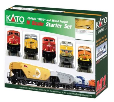 Kato 381-1060020 - N Scale GE ES44AC GEVO Mixed Freight Starter Set - Canadian National Loco - 6 ...