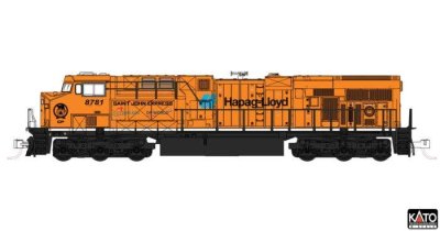 Kato 176-8961 - N Scale GE ES44AC GEVO - Standard DC -- Canadian Pacific #8781 (Hapag-Lloyd, oran...