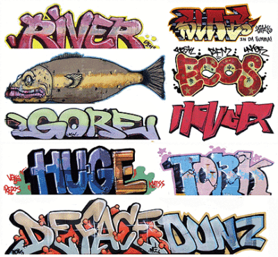 Blair Line 1256 - N Scale Modern Tagger Graffiti Decals - Set #7 (9pcs)