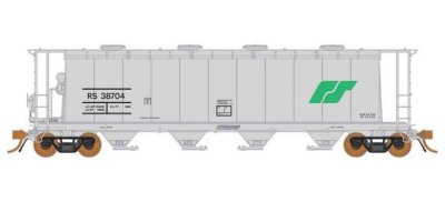 Rapido 127022-3 - HO NSC 3800 Cylindrical Covered Hopper - Roberval & Saguenay (gray, green) #387...