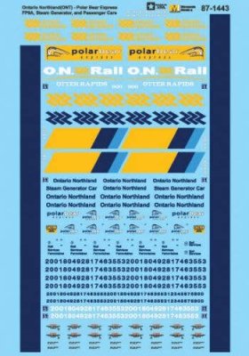Microscale Decal 87-1443 - HO Ontario Northland - ONT -- Polar Bear Express FP9A Locomotove, Stea...