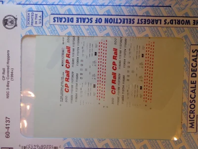 Microscale Decal 60-4137 - N Scale Railroad Decal Set - CP Rail -- Covered Hoppers 1994-1997