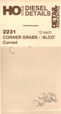 Detail Associates 2231 - HO Scale Corner Grab Irons -- For Alco Century Units pkg(12)