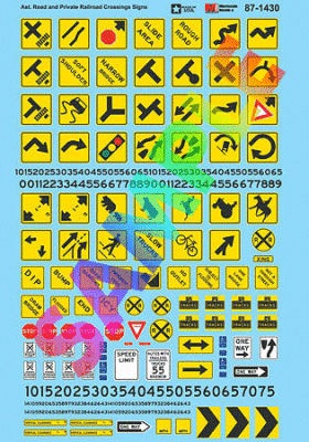 Microscale 87-1430 - HO Sign Decal Set -- Misc. Road Signs, Parking Signs & Clearance Signs
