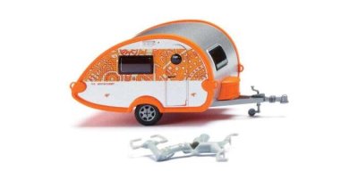 Wiking 9237 - HO T@B Camping Trailer - Assembled -- Mexican Sunset (orange, white, silver)